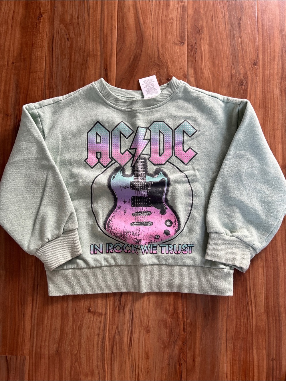AC/DC Kids Mint Green Sweatshirt with Pink & Purple Guitar Graphic